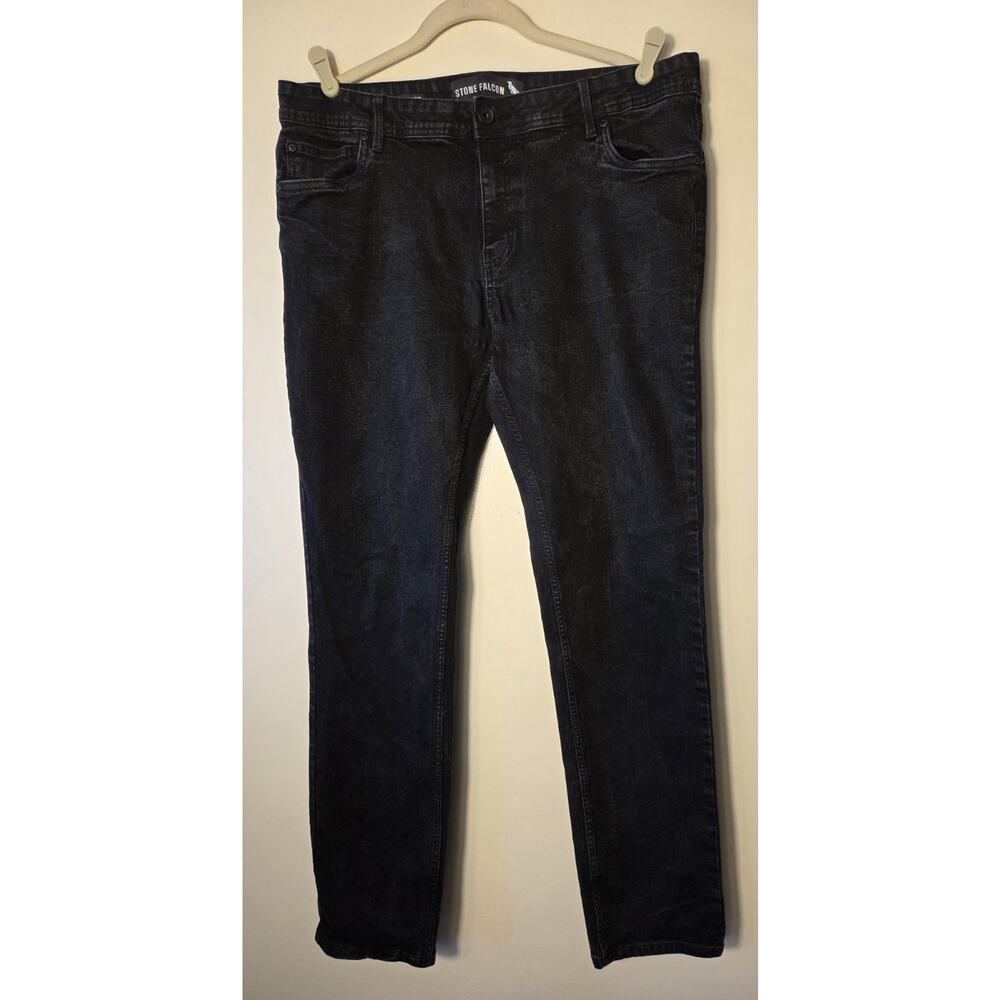 Stone Falcon Jeans Mens 36X32 Dark Black Pants Slim Straight Stretch Flex